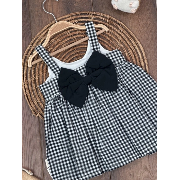 Yazlık Pamuklu Pötikareli Kız Çocuk Tekli Elbise