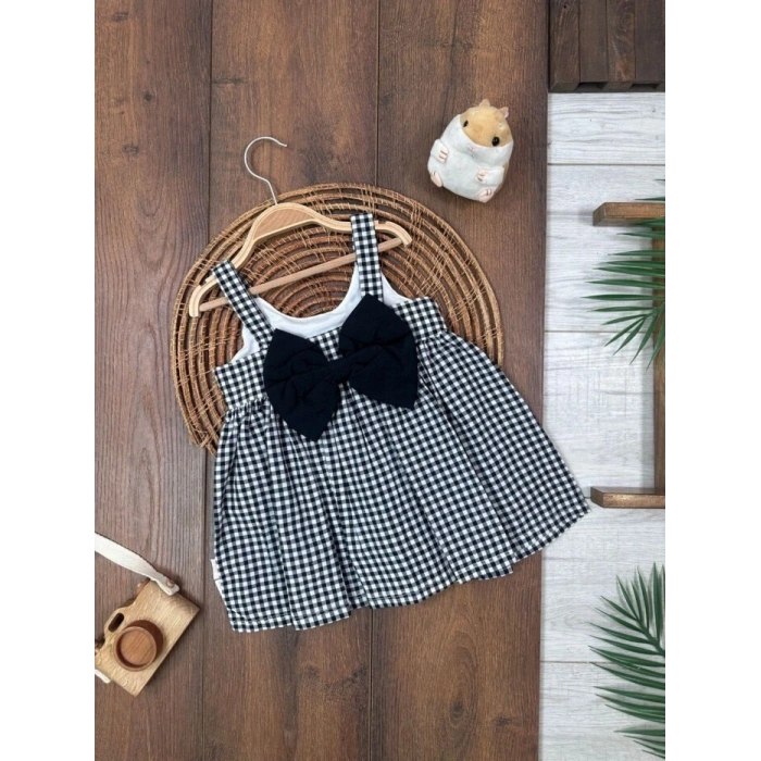 Yazlık Pamuklu Pötikareli Kız Çocuk Tekli Elbise