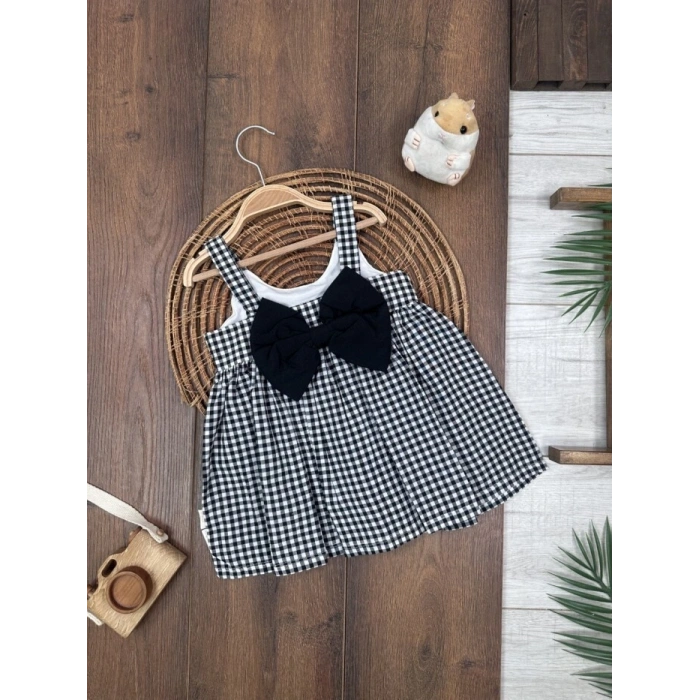 Yazlık Pamuklu Pötikareli Kız Çocuk Tekli Elbise