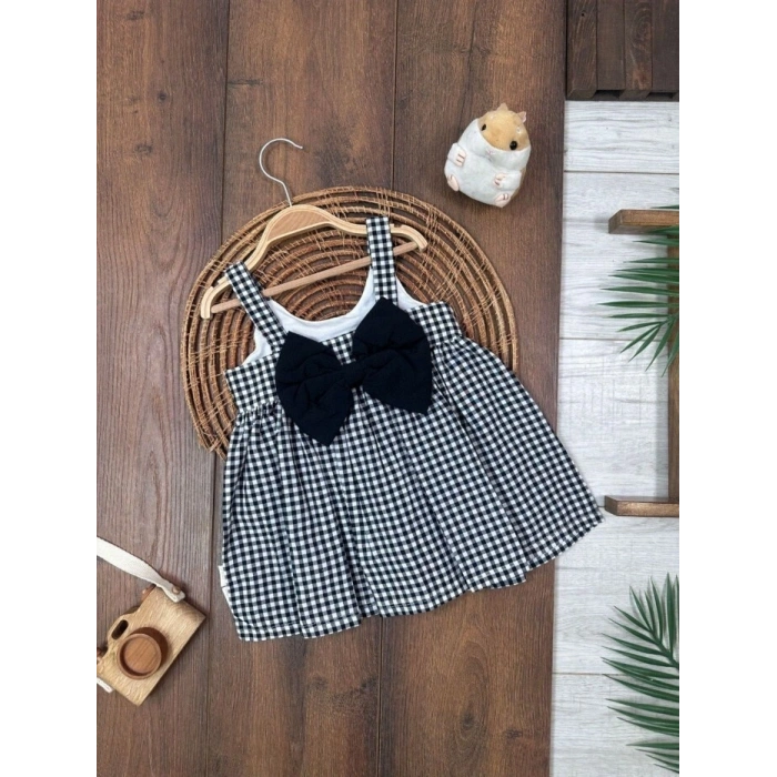 Yazlık Pamuklu Pötikareli Kız Çocuk Tekli Elbise