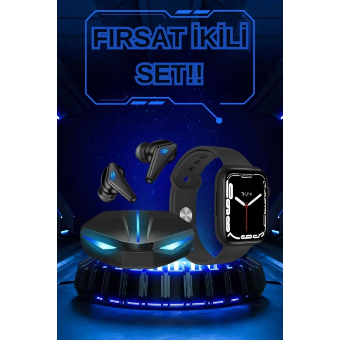 Yeni Nesil Akıllı Saat Ve Kablosuz Kulaklık Kampanyası İkili Set Bluetooth Bağlantılı