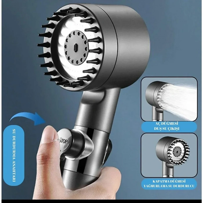Yeni Nesil Çok Masajlı Fonksiyonlu Ayarlanabilir Arıtmalı Krom Kaplı Duş Başlığı El Duşu (4887)