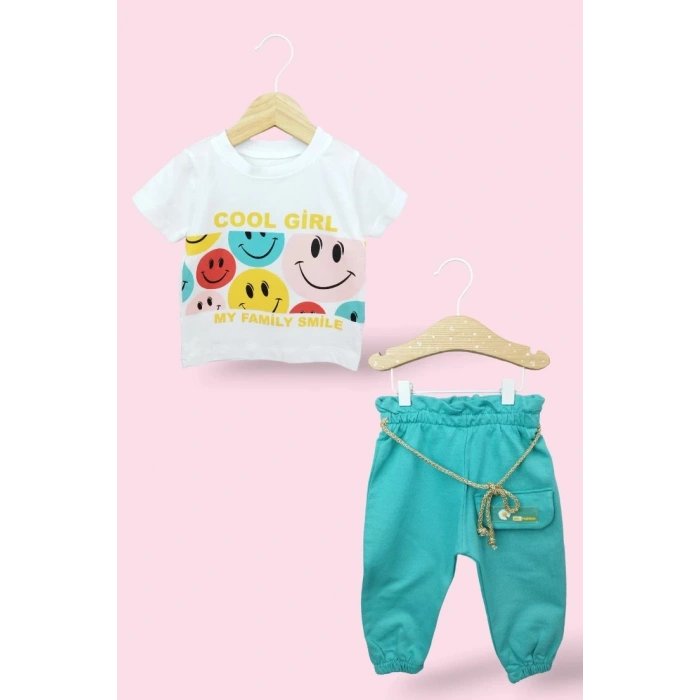 YENI SEZON KIZ BİSİKLET YAKA SMİLE LASTİKLİ PAÇA PAMUKLU BEBEK & ÇOCUK ALT ÜST TAKIM