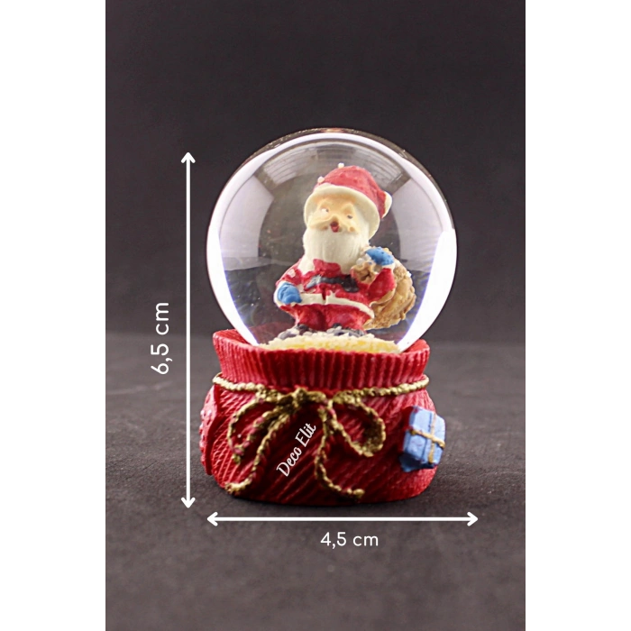 Yeni Yıl Hediye Torbalı Noel Baba Temalı Mini Boy Kar Küresi 6,5 cm