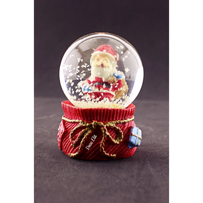 Yeni Yıl Hediye Torbalı Noel Baba Temalı Mini Boy Kar Küresi 6,5 cm