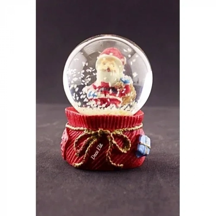 Yeni Yıl Hediye Torbalı Noel Baba Temalı Mini Boy Kar Küresi 6,5 cm