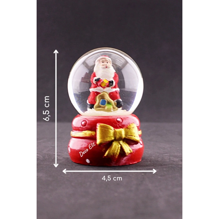 Yeni Yıl ı Noel Baba Temalı Kurdele Detaylı Mini Boy Işıklı Kar Küresi 6,5 cm A