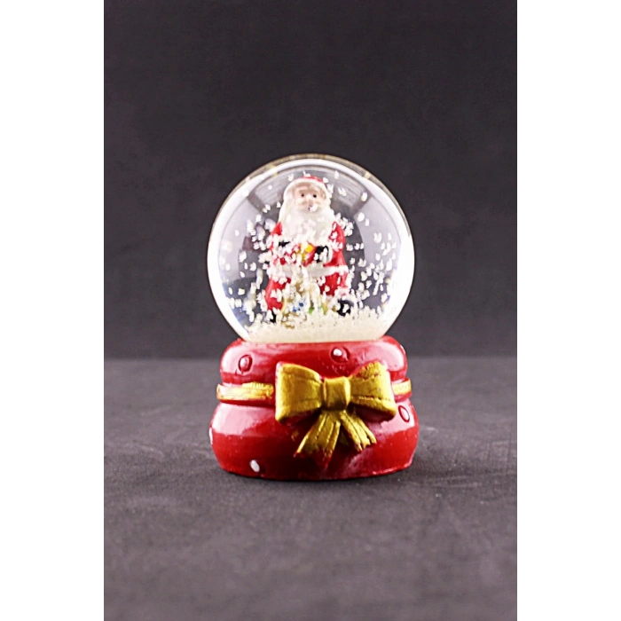 Yeni Yıl ı Noel Baba Temalı Kurdele Detaylı Mini Boy Işıklı Kar Küresi 6,5 cm A