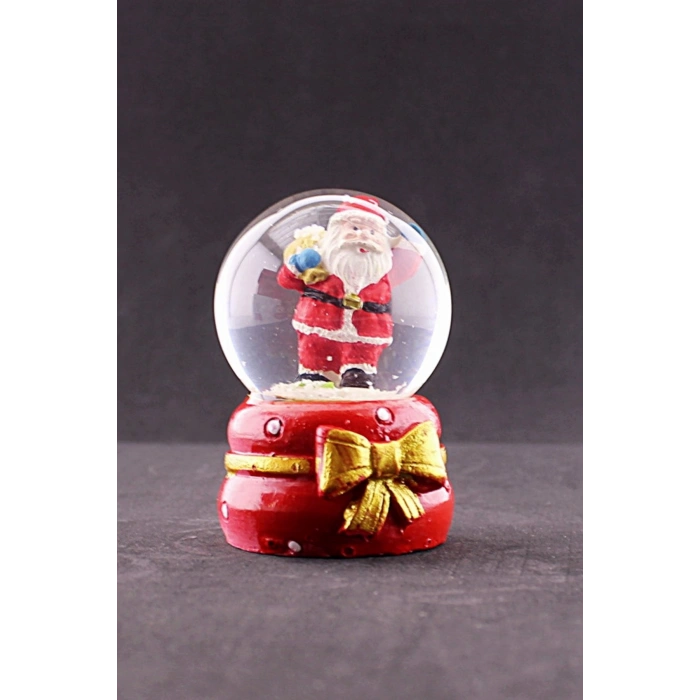 Yeni Yıl ı Noel Baba Temalı Kurdele Detaylı Mini Boy Işıklı Kar Küresi 6,5 cm A