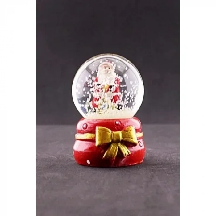 Yeni Yıl ı Noel Baba Temalı Kurdele Detaylı Mini Boy Işıklı Kar Küresi 6,5 cm A