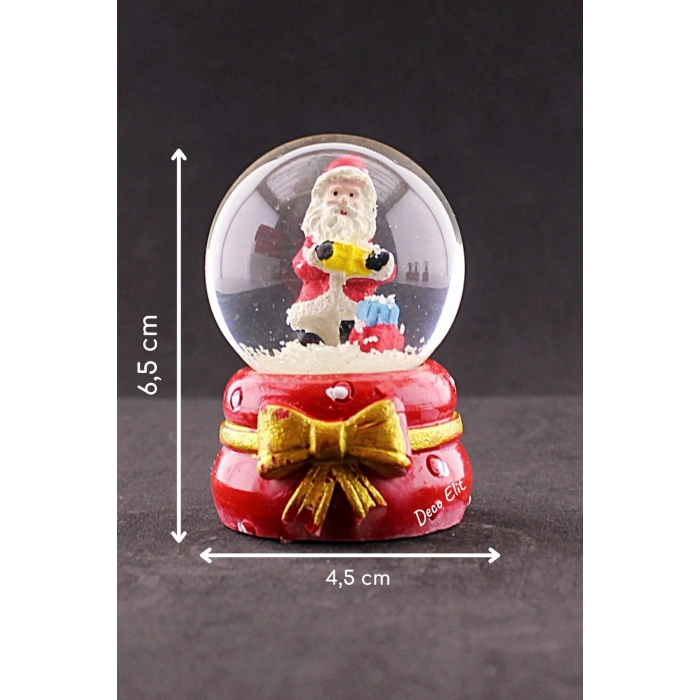 Yeni Yıl ı Noel Baba Temalı Kurdele Detaylı Mini Boy Işıklı Kar Küresi 6,5 cm A
