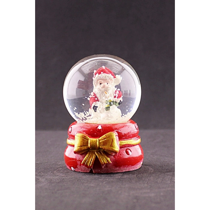Yeni Yıl ı Noel Baba Temalı Kurdele Detaylı Mini Boy Işıklı Kar Küresi 6,5 cm A