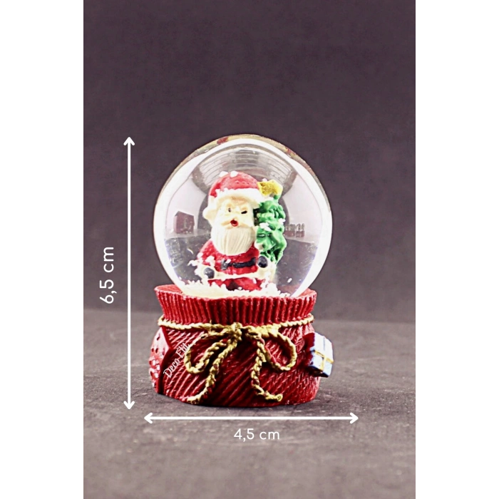 Yeni Yıl Noel Baba ve Çam Ağacı Temalı Mini Boy Kar Küresi 6,5 cm