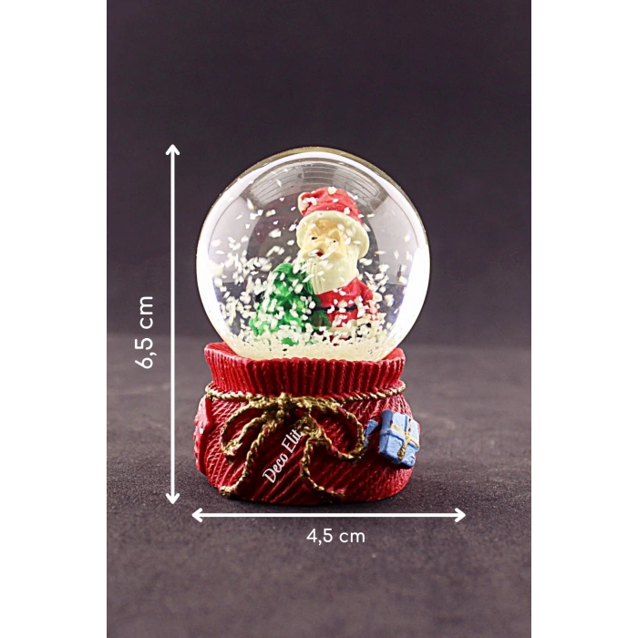 Yeni Yıl Noel Baba ve Çam Ağacı Temalı Mini Boy Kar Küresi 6,5 cm