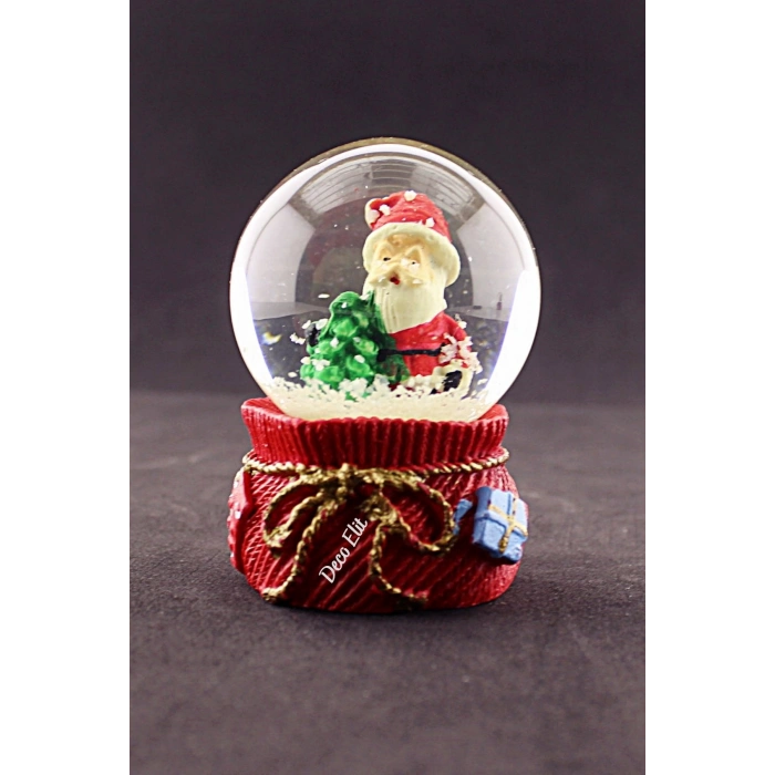 Yeni Yıl Noel Baba ve Çam Ağacı Temalı Mini Boy Kar Küresi 6,5 cm