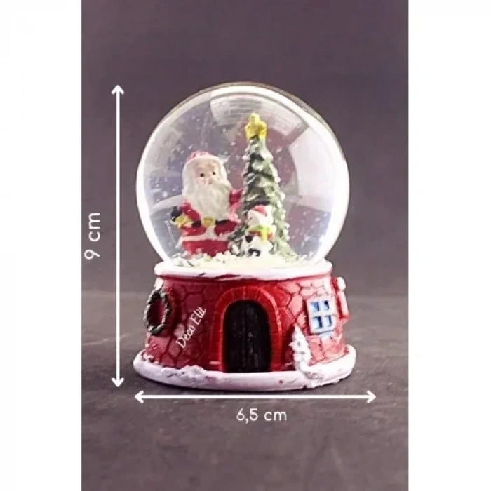Yeni Yıl  Noel Baba ve Kardan Adam Temalı Orta Boy Işıklı Kar Küresi 9 cm