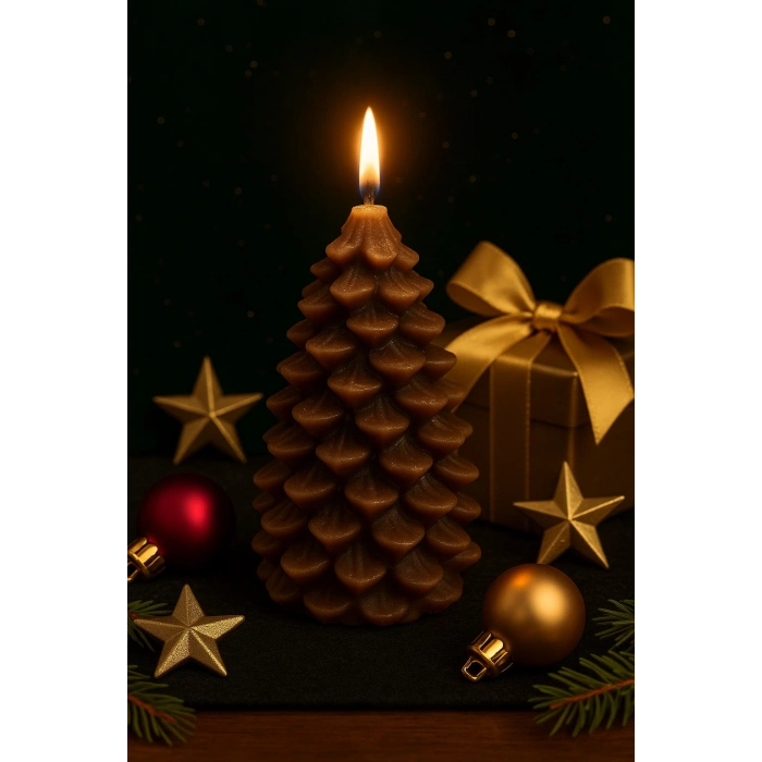 Yeni Yıl  Noel Kozalak Temalı Mum - Yılbaşı Sofra Süsü Dekorasyon El Yapımı Kozalak Mum 10 cm