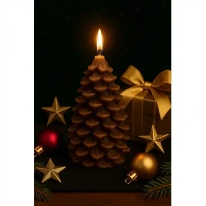 Yeni Yıl Noel Kozalak Temalı Mum - Yılbaşı Sofra Süsü Dekorasyon El Yapımı Kozalak Mum 10 cm