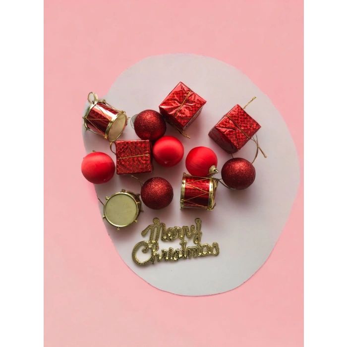 Yeni Yıl Yılbaşı Noel Çam Ağacı Süsü Lüx 13 Parça Orta Boy