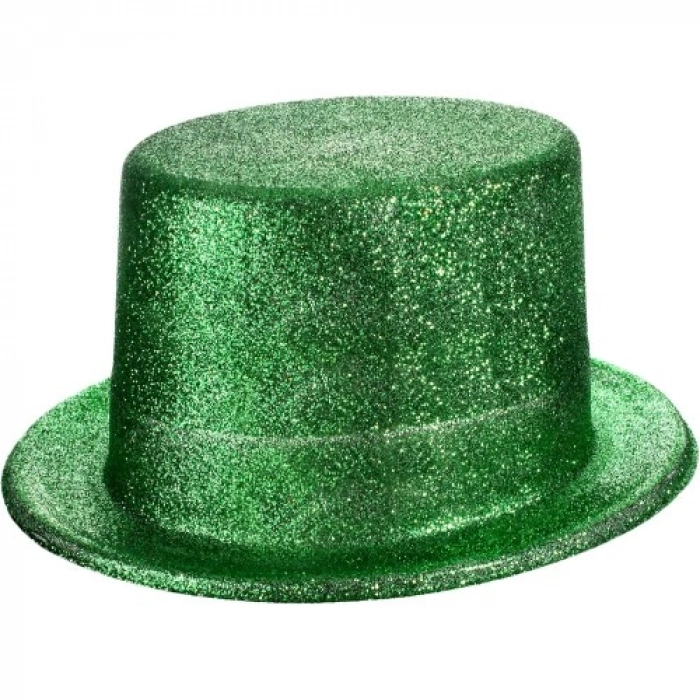 Yeşil Renk Parıltılı Simli Fötr Silindir Parti Şapkası