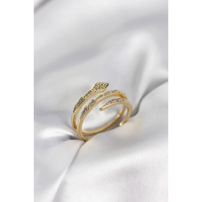 Yılan Model Gold Renk Zirkon Taşlı Kadın Yüzük - TJ-BYK3979