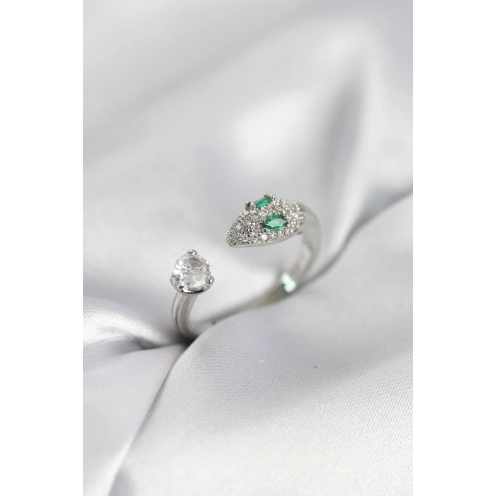 Yılan Model Zirkon Taşlı Gümüş Renk Kadın Yüzük - TJ-BYK4079