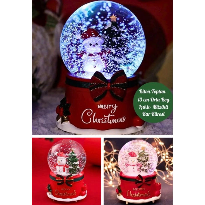 Yılbaşı 2025 Kardan Adam 13 cm Orta Boy Işıklı Müzikli Kar Küresi 20A