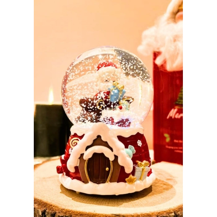 Yılbaşı 2025 Noel Baba Hediyeleri 13 cm Orta Boy Işıklı Müzikli Kar Küresi 59B