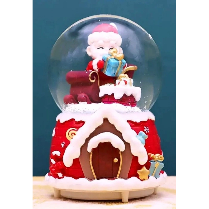 Yılbaşı 2025 Noel Baba Hediyeleri 13 cm Orta Boy Işıklı Müzikli Kar Küresi 59B