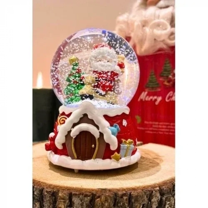 Yılbaşı 2025 Noel Baba Temalı 13 cm Orta Boy Işıklı Müzikli Kar Küresi 59A