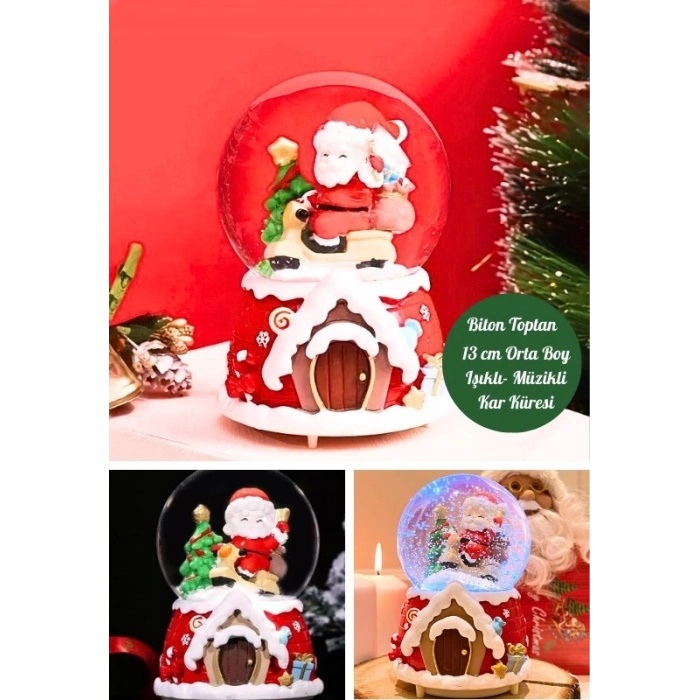 Yılbaşı 2025 Noel Baba Temalı 13 cm Orta Boy Işıklı Müzikli Kar Küresi 59A