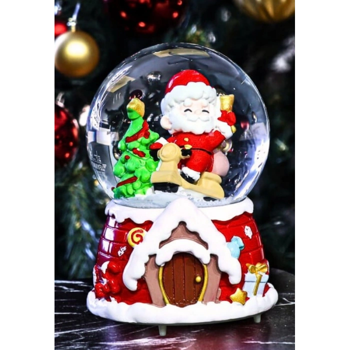 Yılbaşı 2025 Noel Baba Temalı 13 cm Orta Boy Işıklı Müzikli Kar Küresi 59A