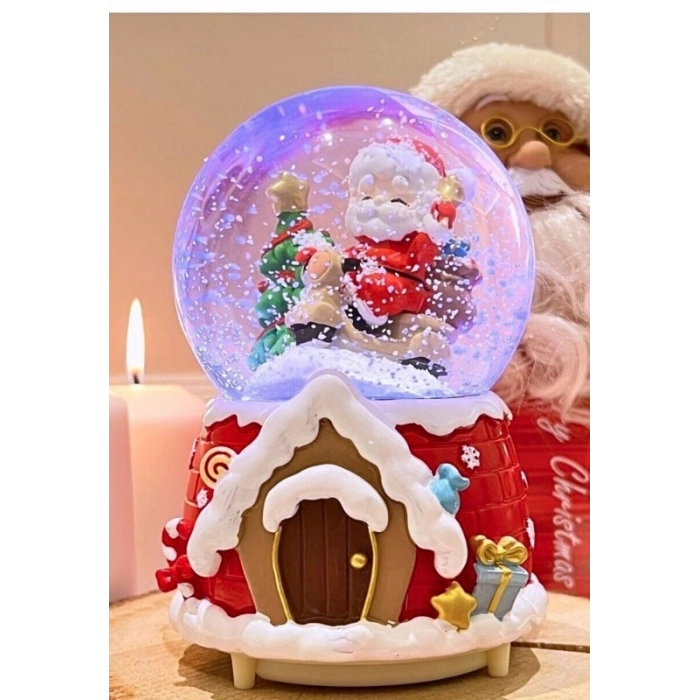 Yılbaşı 2025 Noel Baba Temalı 13 cm Orta Boy Işıklı Müzikli Kar Küresi 59A