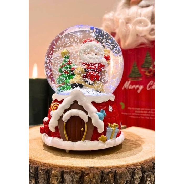 Yılbaşı 2025 Noel Baba Temalı 13 cm Orta Boy Işıklı Müzikli Kar Küresi 59A