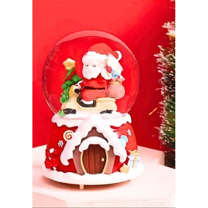 Yılbaşı 2025 Noel Baba Temalı 13 cm Orta Boy Işıklı Müzikli Kar Küresi 59A