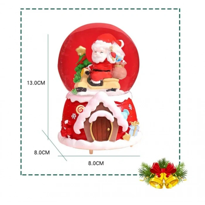 Yılbaşı 2025 Noel Baba ve Çam Ağacı 13 cm Orta Boy Işıklı Müzikli Kar Küresi 20B