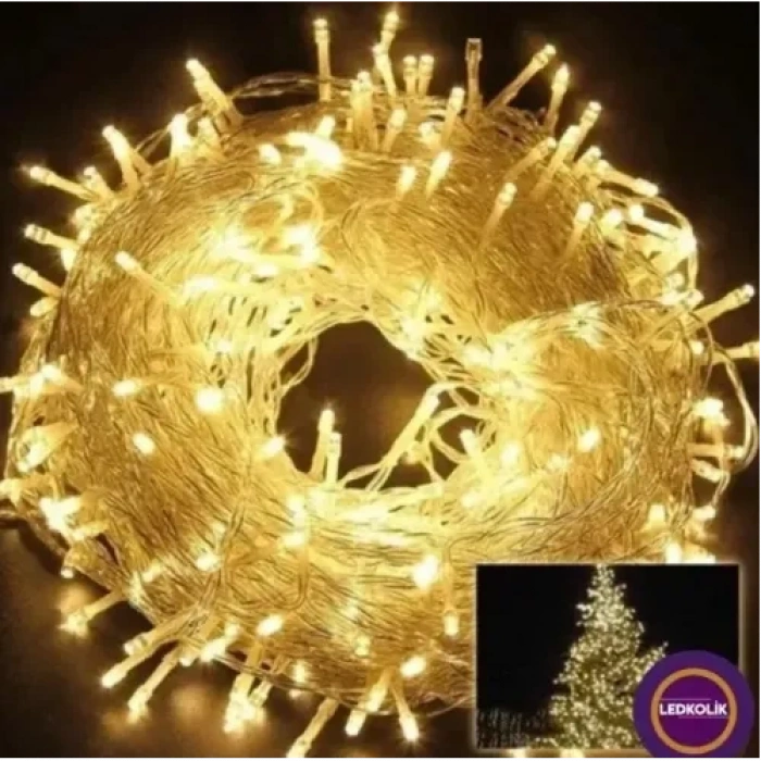 Yılbaşı Aydınlatması 100 LED Perde Hortum Sıcak Beyaz Işık