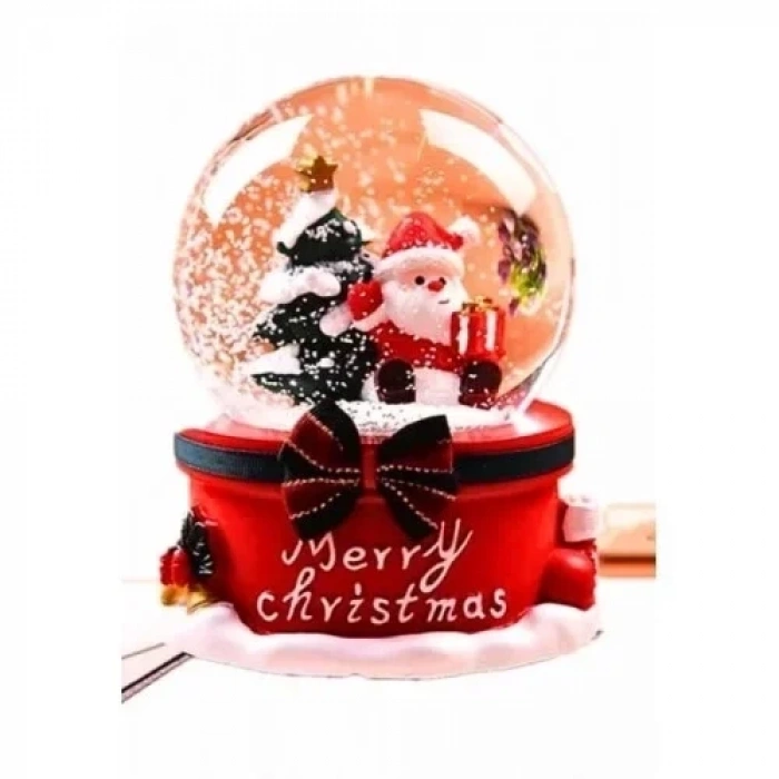 Yılbaşı  Noel Baba ve Çam Ağacı 13 cm Orta Boy Işıklı Müzikli Kar Küresi 20B
