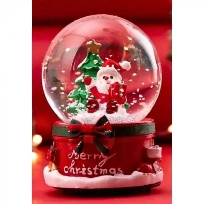 Yılbaşı  Noel Baba ve Çam Ağacı 13 cm Orta Boy Işıklı Müzikli Kar Küresi 20B