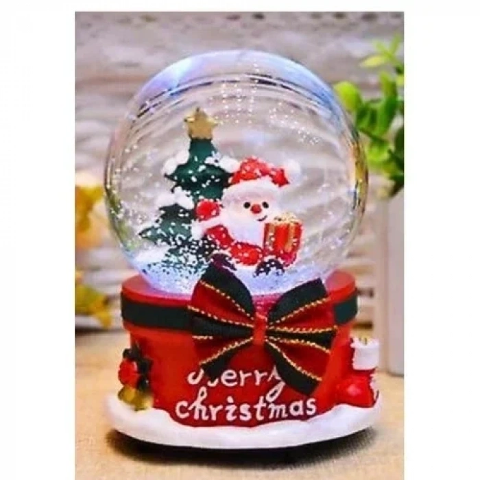 Yılbaşı  Noel Baba ve Çam Ağacı 13 cm Orta Boy Işıklı Müzikli Kar Küresi 20B