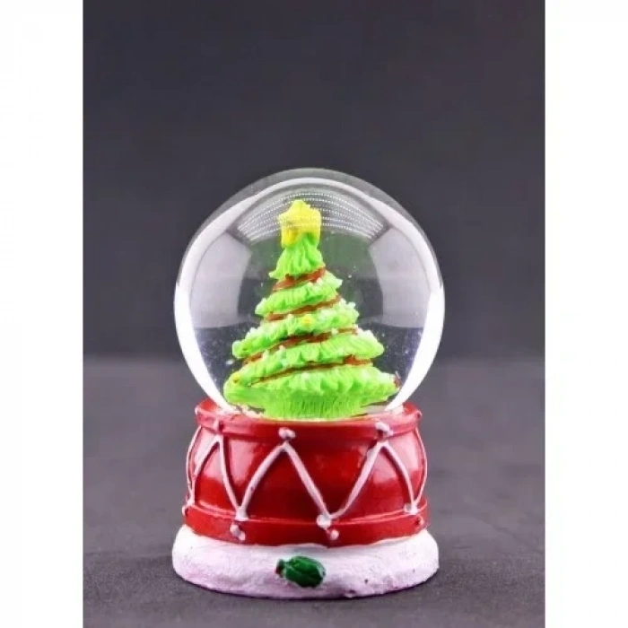Yılbaşı Süslü Çam Ağacı Temalı Mini Boy Işıklı Kar Küresi 6.5 cm A