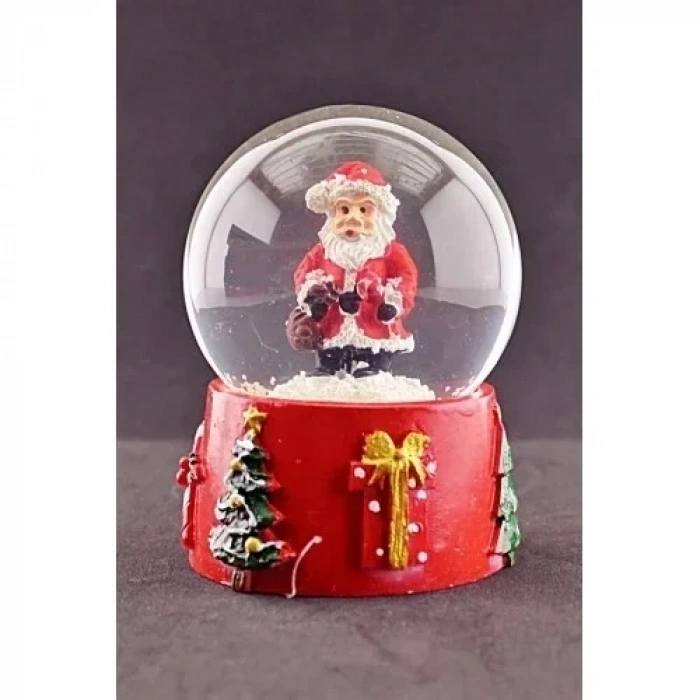 Yılbaşı Süsü Noel Baba Merry Christmas Tasarımlı 9 cm Orta Boy Işıklı Kar Küresi 1B