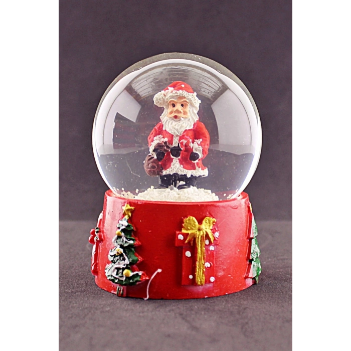 Yılbaşı Süsü Noel Baba Merry Christmas Tasarımlı 9 cm Orta Boy Işıklı Kar Küresi  1B