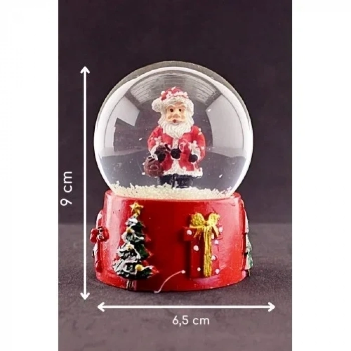 Yılbaşı Süsü Noel Baba Merry Christmas Tasarımlı 9 cm Orta Boy Işıklı Kar Küresi 1B