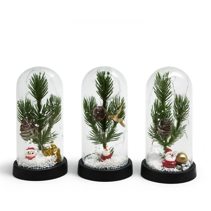 Yılbaşı Temalı Işıklı  Dekoratif Cam Fanus Alk5074