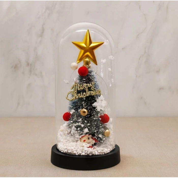 Yılbaşı Temalı Işıklı Dekoratif Cam Fanus - Model 4