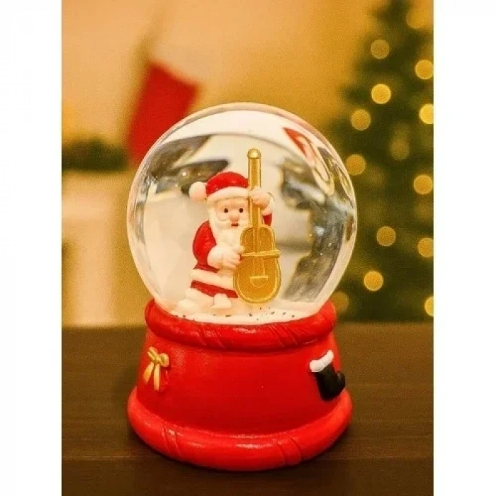 Yılbaşı Temalı LED Işıklı Çello Çalan Noel Baba Kar Küresi 9 cm Orta Boy Yeni Yıl Süsü - 48