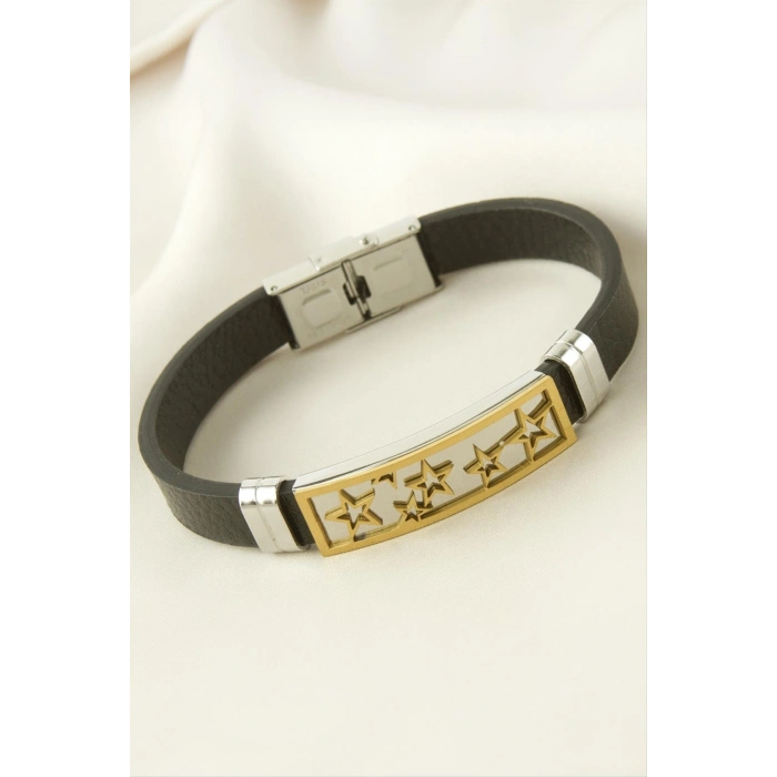 Yıldız Deri Çelik Bileklik