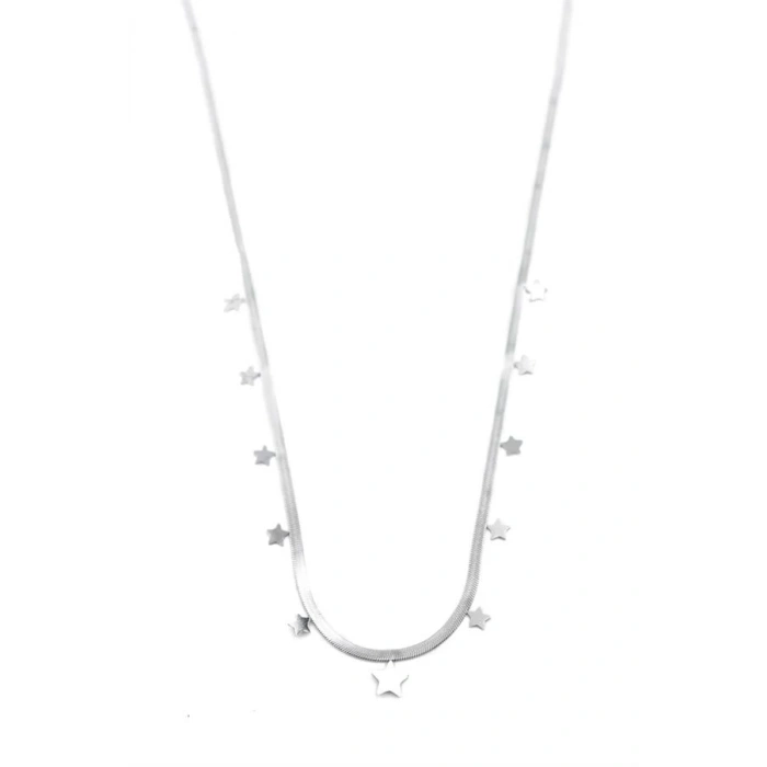 Yıldız Ezme Zincir Kolye - 45cm - Gümüş