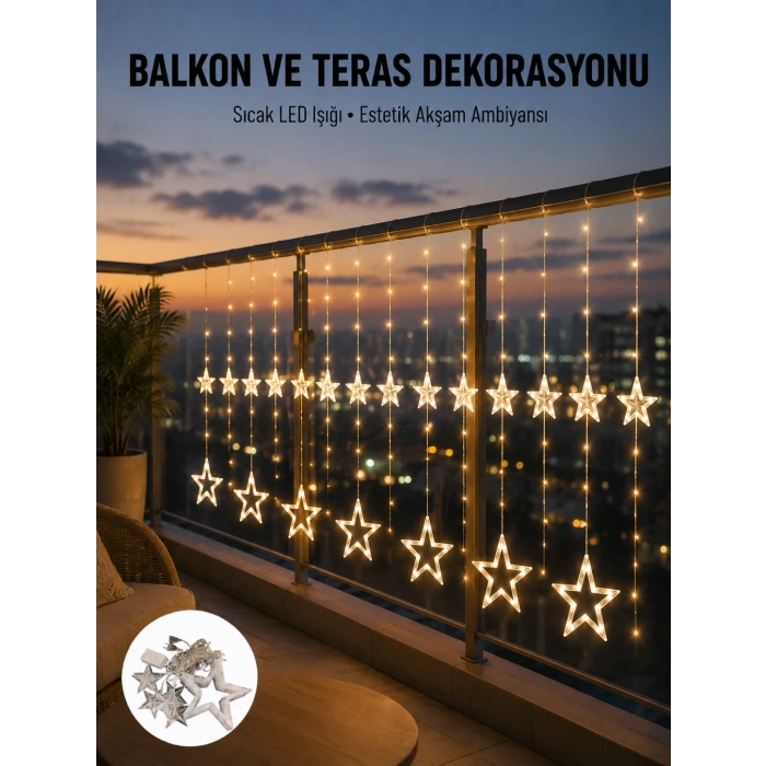 Yıldız Figürlü Perde Peri Led 3x3 Metre Dekoratif Işık Yeni Nesil
